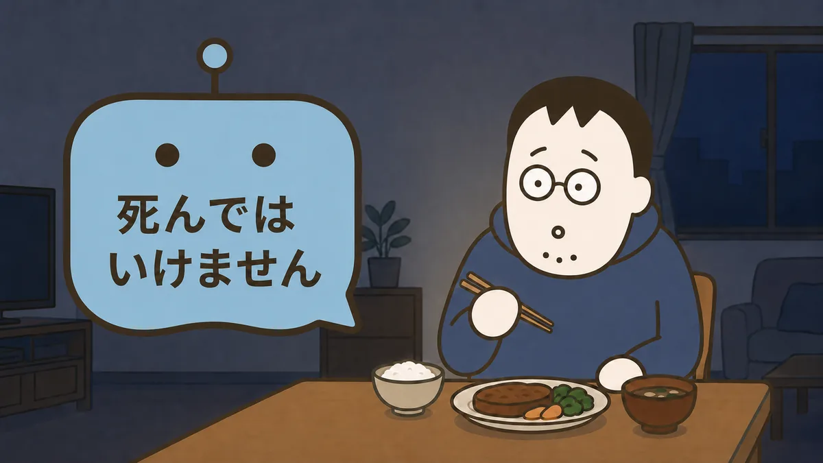第1話のイラスト2: チャッピーの「死んではいけません」